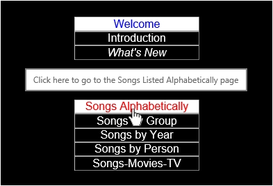Screen capture showing how appearance of Navigation buttons change as shown on the Reeves Motal Piano and Synthesizer Music Website
