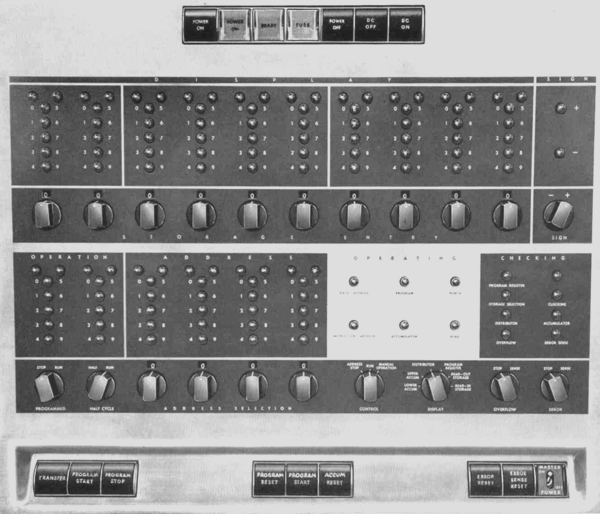 Photo of IBM 650 Operator's Panel as shown on the Reeves Motal Piano and Synthesizer Music Website